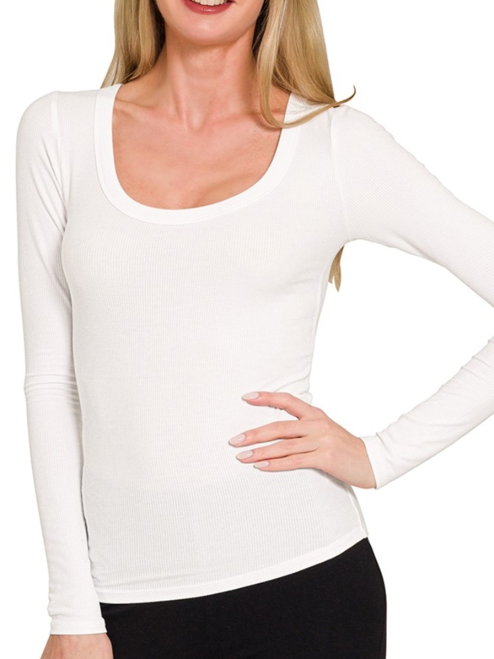 289 - Ribbed Long Sleeve Tee in White